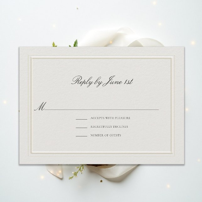 Formal Modern Classic Elevated Ecru Wedding RSVP (modern classic wedding rsvp reply double frame elevated ecru formal traditional calligraphy stately)