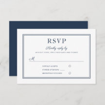 Formal Navy Blue Script Wedding RSVP Card