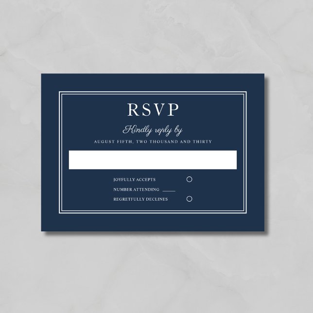 Formal Script Navy Blue Wedding RSVP Card (Criador carregado)