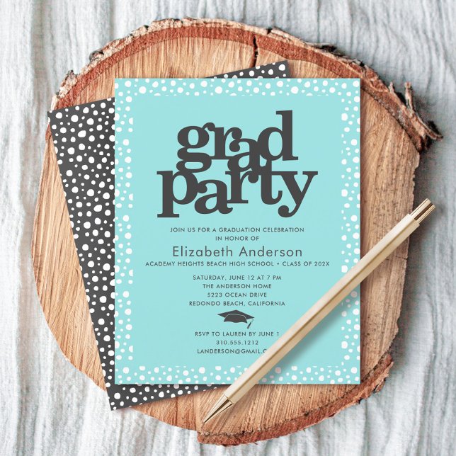 Formando azul turquesa boné  ousado convite para f (Criador carregado)