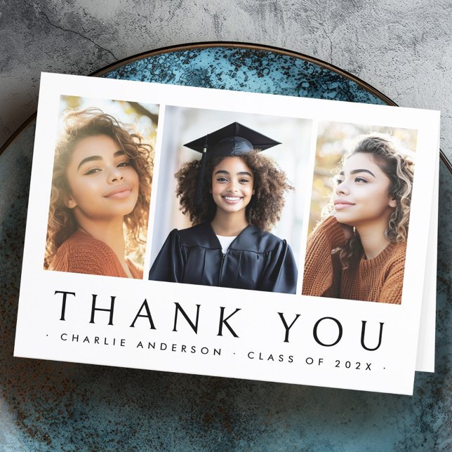 Formando de graduação elegante 3 cartões de agrade (Graduate graduation elegant 3 photo thank you card)