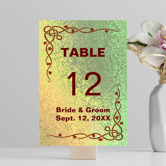Formas de Outono do Cartão de Mesa Verde Amarelo (Autumn Shades of Green Yellow Wedding Table Card)
