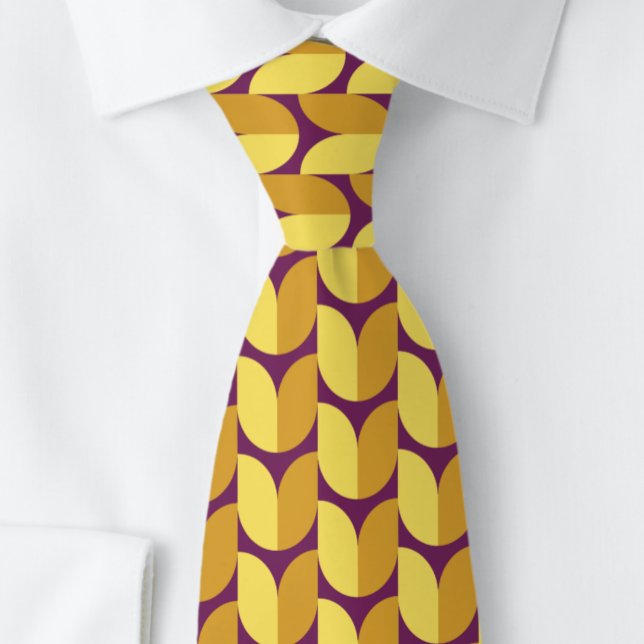 Formas Retro em Laranja e Roxo. Gravata Masculina (Close up)
