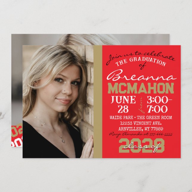 Formatação Dourada de Red & Bronze 2 Convite Fotog (Frente/Verso)