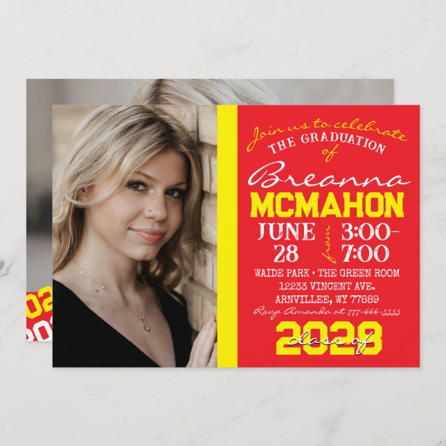 Formatação Vermelha e Amarela 2 Convite Fotográfic (Frente/Verso)