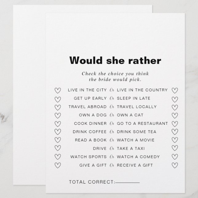 Formataria Ela O Jogo De Chá de panela De Preferen (Frente/Verso)