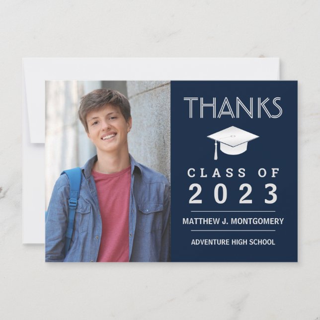 Formatura Agradecimento Moderno Foto Azul (Frente)