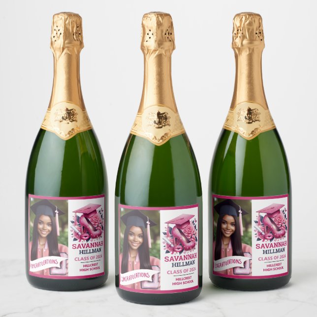 Formatura Brilho Personalizado com Foto Glam Rosa (Garrafas)
