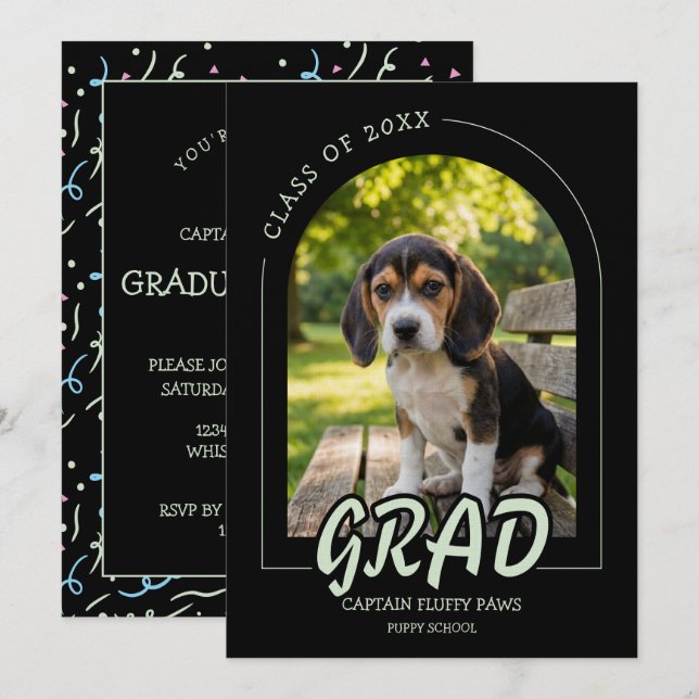 Formatura de Cachorrinho com Convite de Foto de An (Frente/Verso)