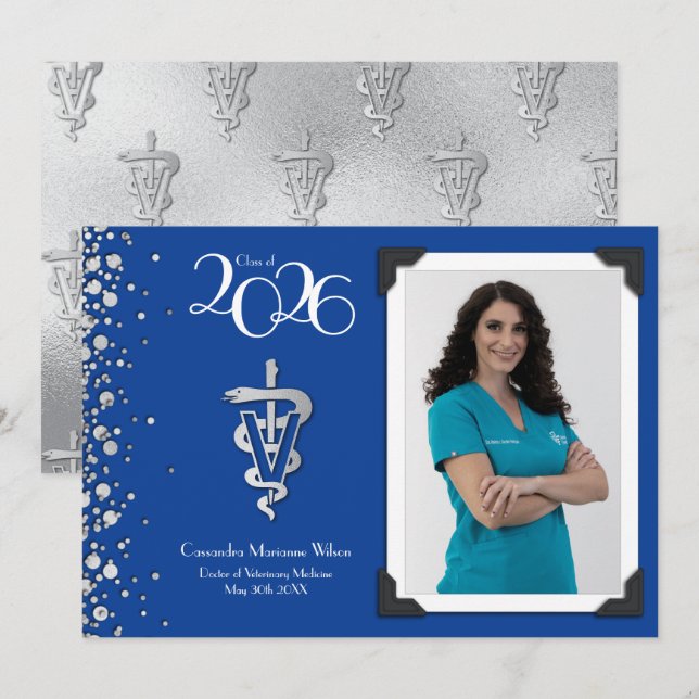 Formatura de Veterinário Anúncio Azul Prata (Frente/Verso)