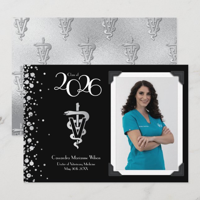Formatura de Veterinário Anúncio Preto Prata (Frente/Verso)