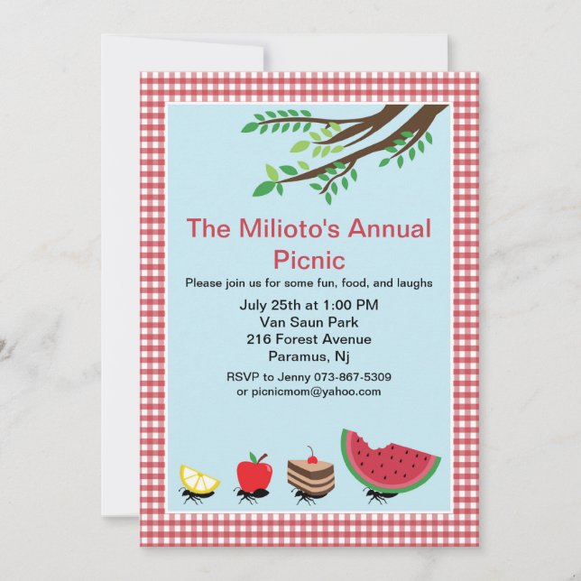 Formigas Marcham Em Convite De Piquenique (Frente)