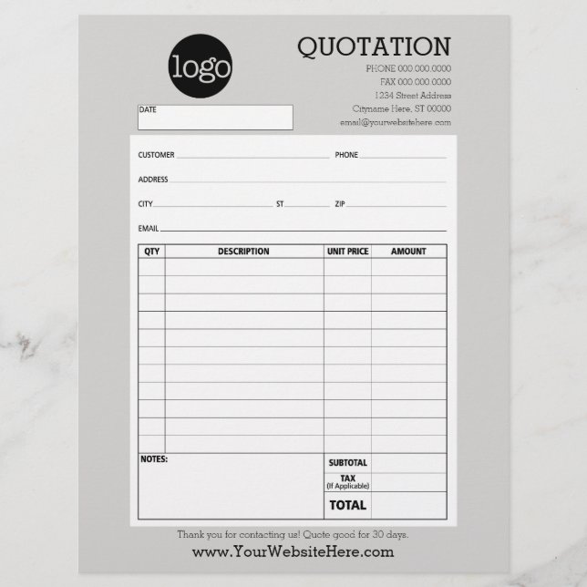 Formulário - Cotação Comercial ou Fatura (Frente)