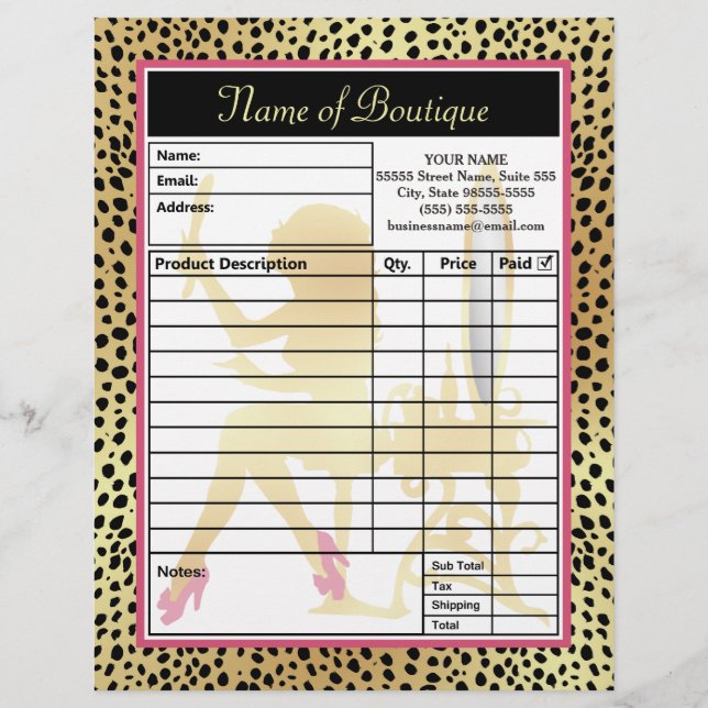 Formulário de Encomenda da Pink Gold Cheetah Print (Frente)