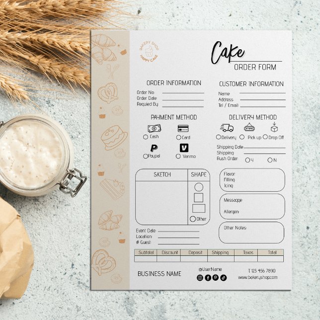 Formulário De Pedido De Bolsa De Casamento Para Pe (Order Form Bakery Small Business Wedding Cake)