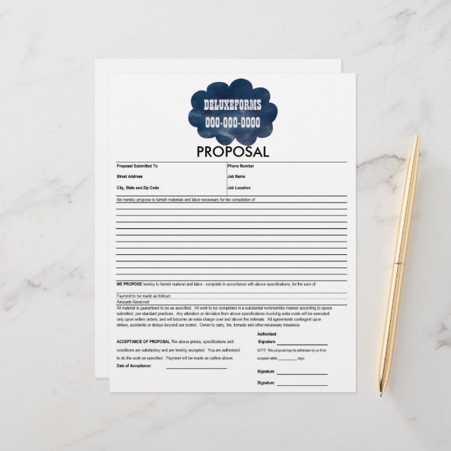 Formulário de Proposta de Nuvens Azuis Coloridas (Frente/Verso In Situ)