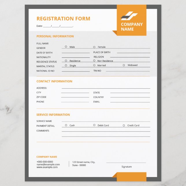 Formulário de registro Modelo (Frente)