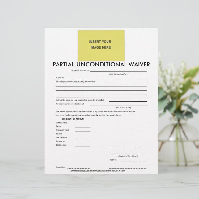 Formulário de renúncia parcial e incondicional do  (Em pé/Frente)