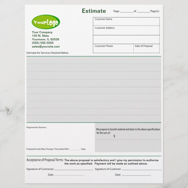 Formulários de Proposta de Estimativa/Cotação/Orde (Frente)