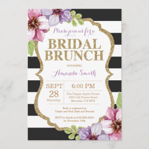 Foro de Convite Dourado Bridal Preto Roxo Brunch