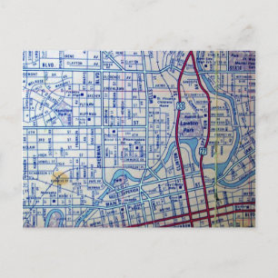 FORT WAYNE, IN Mapa Antigo Cartão Postal