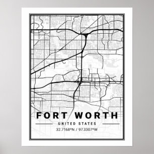 Fort Worth Texas USA Viagem City Map Poster