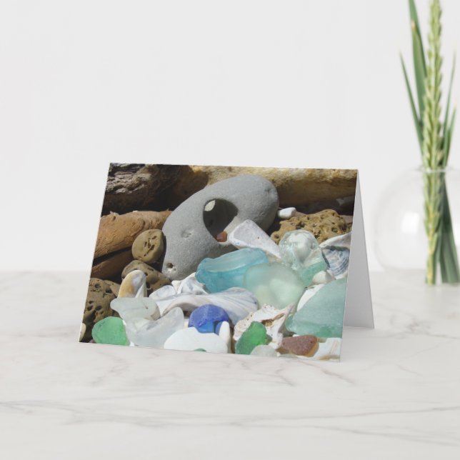 Fósseis do vidro do mar da praia dos cartões de (Frente)