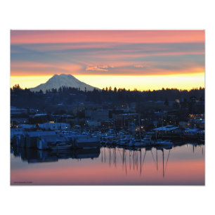Foto 20X16 o Monte Rainier e o porto na Olympia, WA