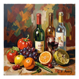 Foto 27,03" x 27,03" Natureza Morta Frutas Vinho