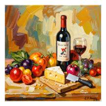 27,03" x 27,03" Queijo Frutas Vinho