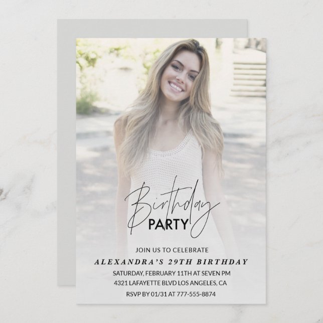 Foto: 29.ª Cinza de convite para Festas de anivers (Frente/Verso)