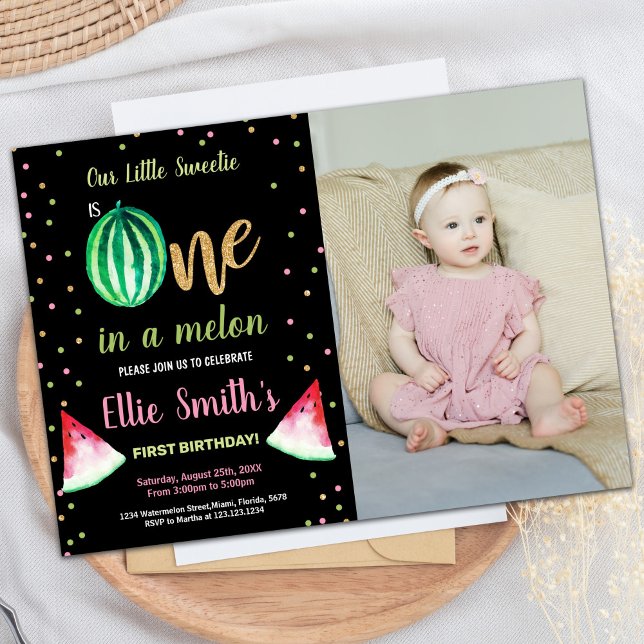 Foto 2 Fatia Melancia Verde Convite de Aniversário (Photo 2 Slice Green Watermelon Birthday Invitation)