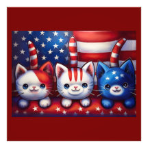 3 Gatinhos Patrióticos Em Uma Cena Com A Bandeira 