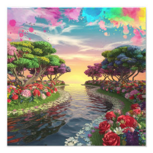 Foto 3D Fantasy Sunset Sobre Serene Lake com Vibração