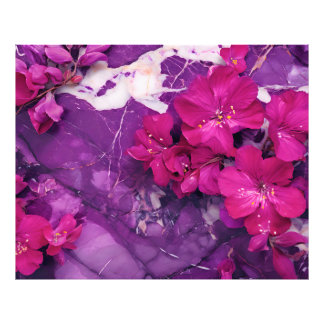 Foto 3D Floral Fuchsia & Purple Marble Art