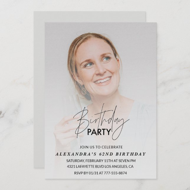 Foto: 62° aniversário de Cinza de convite (Frente/Verso)