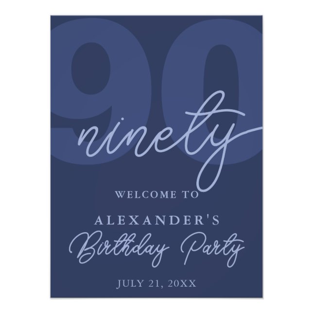 Foto 90th Birthday Modern Minimalist Navy Welcome Sign (Frente)