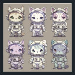 Foto 9 Chibi Astronaut Kittens Space Crew<br><div class="desc">Nine irresistibly cute chibi-style kittens suited up as tiny astronauts stare back with enormous sparkling eyes and unique expressions ranging from wide-eyed wonder to cheeky wink and teary pout. Fluffy ears poke through custom helmets, colorful fur patterns shine (cream tabby, lilac-point, moon-phase gray, etc.), and each suit features crisp details:...</div>