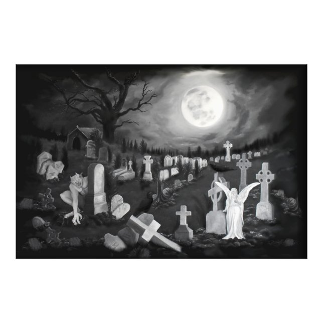 Foto À noite no cemitério - Anjo com o Diabo (Frente)