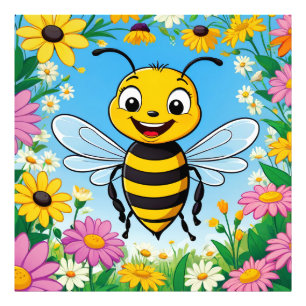 Foto Abeja de Desenho Animado Flores Coloridas