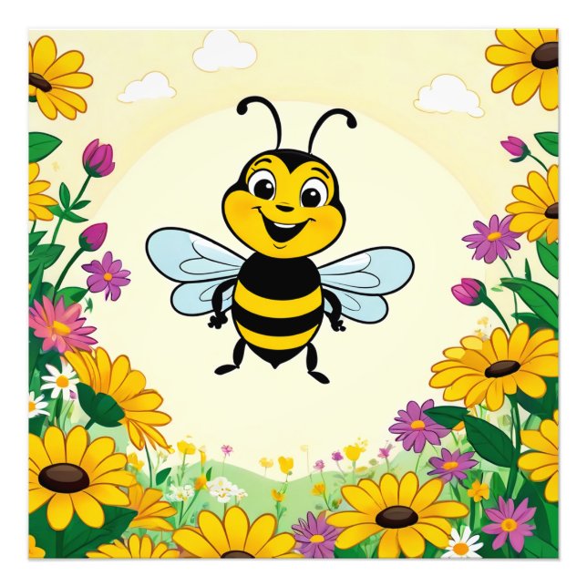 Foto Abeja Feliz Em Flores Coloridas (Frente)