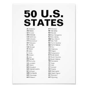 Foto Abreviações dos 50 Estados dos EUA Preto e Branco