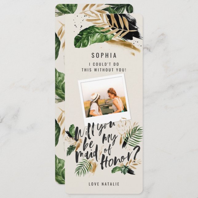 Foto abstrata tropical de madrinha de honra (Frente/Verso)