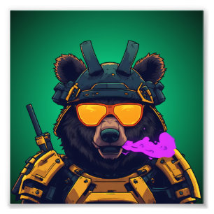 Foto Adesivo de Mascote Mecha Samurai Cyberpunk Urso