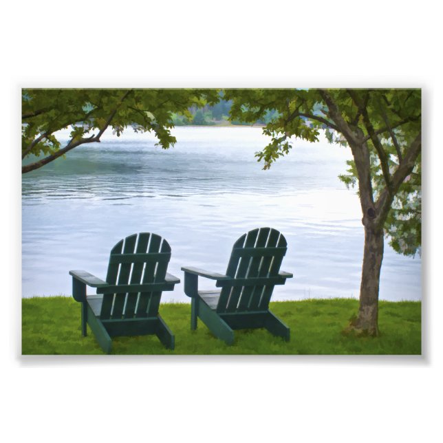 Foto Adirondack Chairs diante de um lago (Frente)