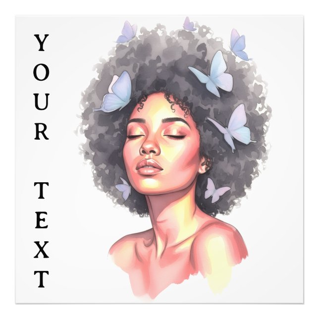 Foto Afro Beauty with Butterflies – Watercolor Portrait (Frente)