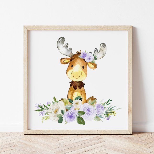 Foto Alce, Animais Da Floresta, Boho, Flores Roxas (Criador carregado)