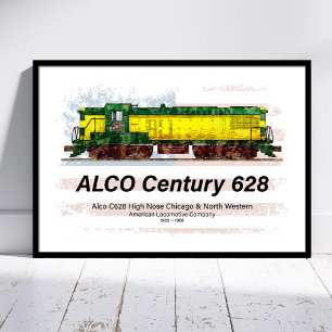 Foto Alco C-628 Locomotiva Diesel e bandeira americana