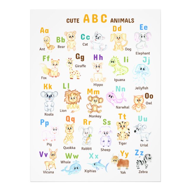 Foto Alfabeto Animal ABC Animais fofos  (Frente)