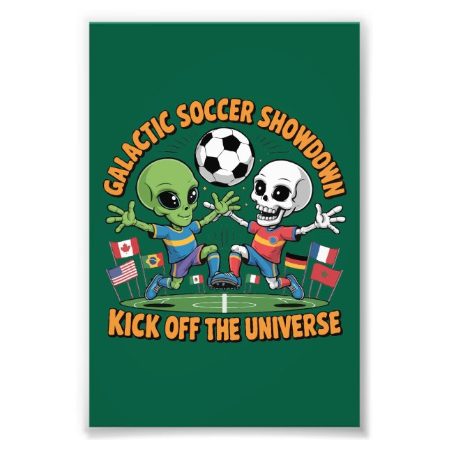 Foto Alien vs Skeleton Confronto Galáctico de Futebol | (Frente)